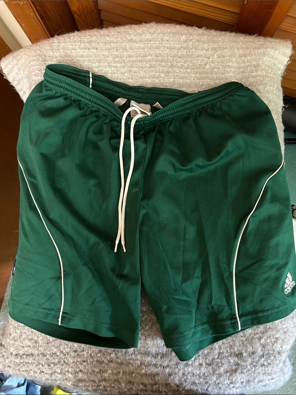 adidas Dark Green Athletic Shorts with White Trim